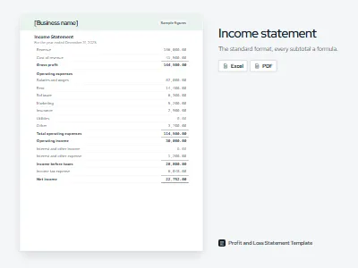 Preview of the income statement template template with sample figures